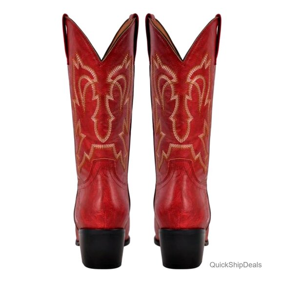 Pointed Toe Western Cowgirl Boots, Mid Calf, Vegan Leather, 2-3 Inch Heel - Picture 6 of 7